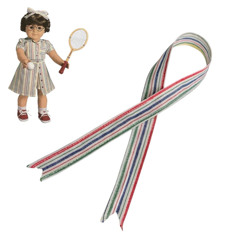 American Girl Molly Hair Ribbon Tennis Outfit Accessory Striped Red Blue Green